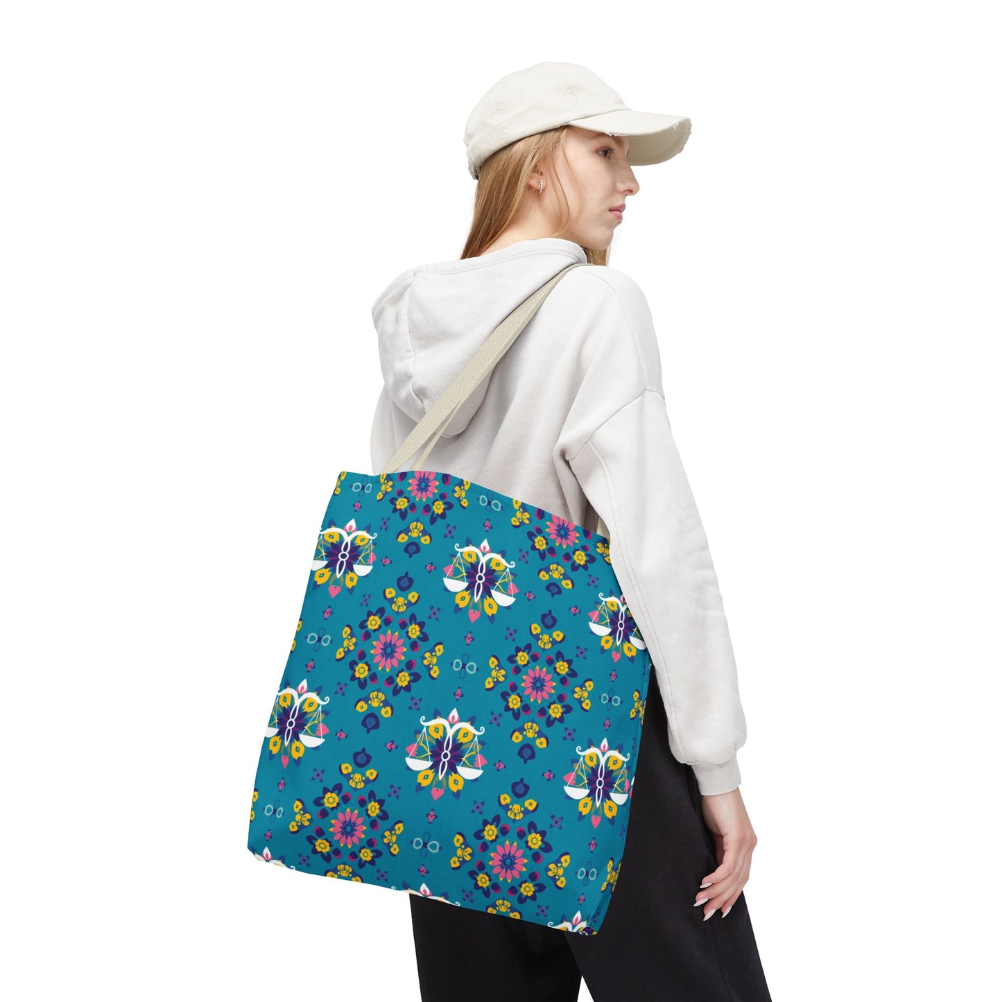Tote Bag (AOP), Libra, Zodiac v1, Flower Pattern