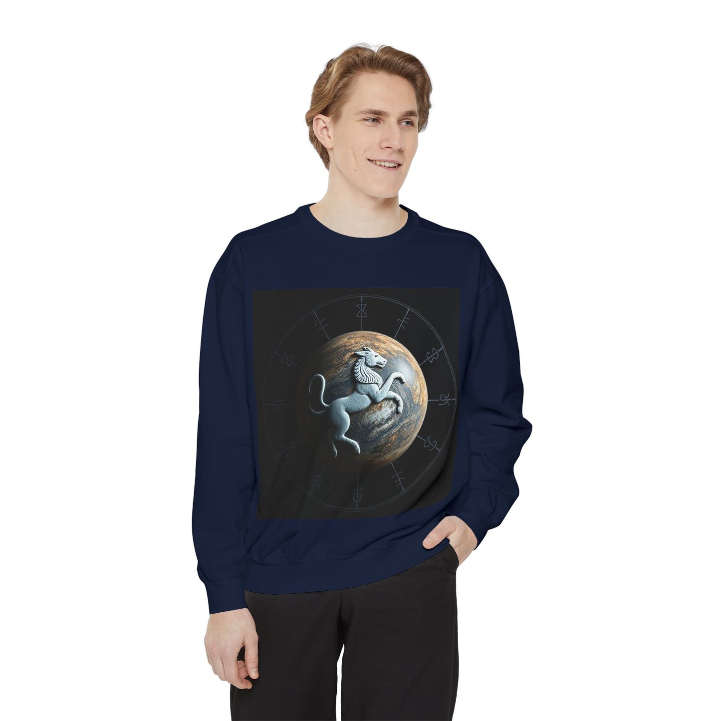 Garment-Dyed Sweatshirt, Unisex, Space Animal Design, Aquarius