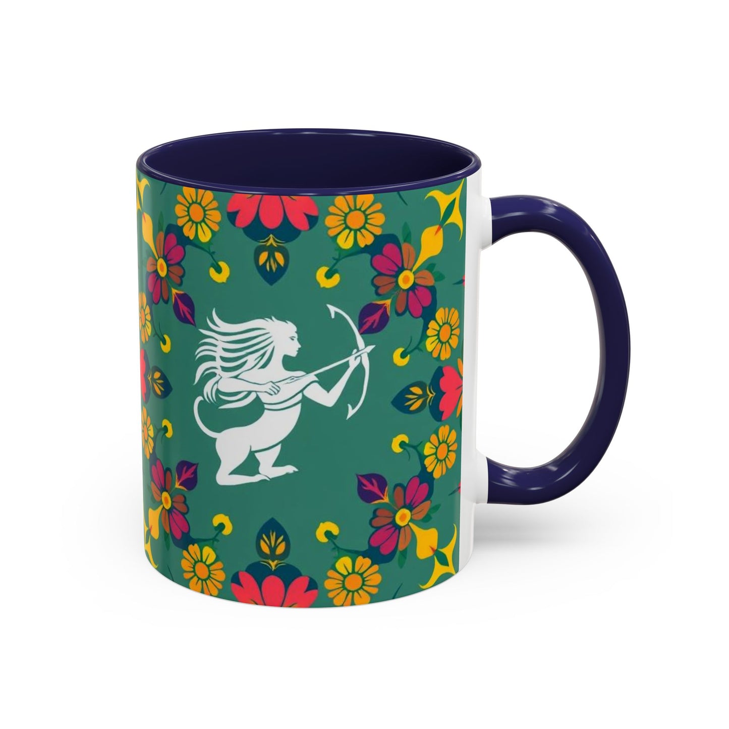 Accent Coffee Mug, Sagittarius, Zodiac. Flower Pattern, (11, 15oz)