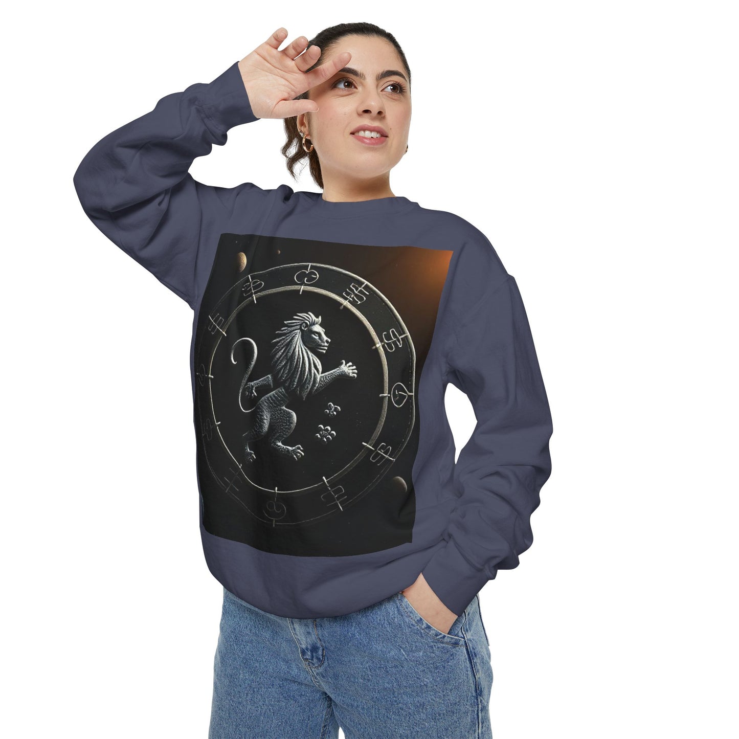 Garment-Dyed Sweatshirt, Unisex, Space Animal Design, Leo