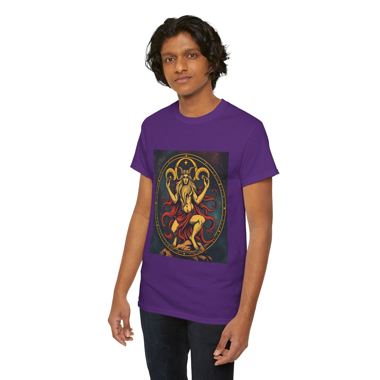 Unisex Heavy Cotton T-Shirt, Aries God 3v, Zodiac Design