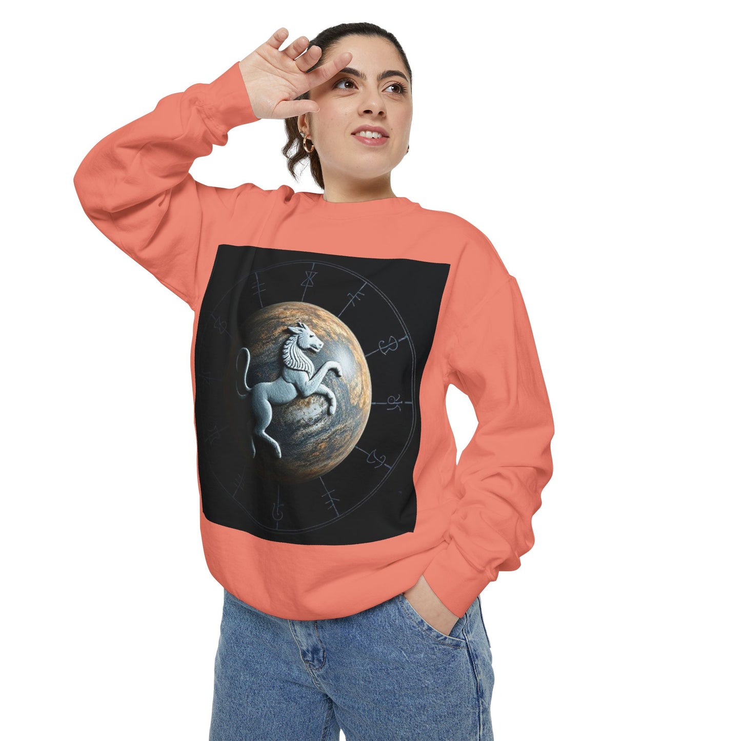 Garment-Dyed Sweatshirt, Unisex, Space Animal Design, Aquarius