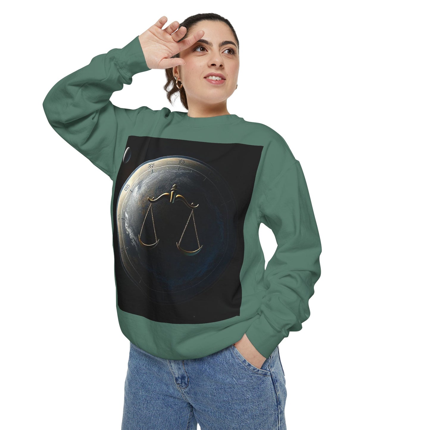 Garment-Dyed Sweatshirt, Unisex, Space Animal Design, Libra