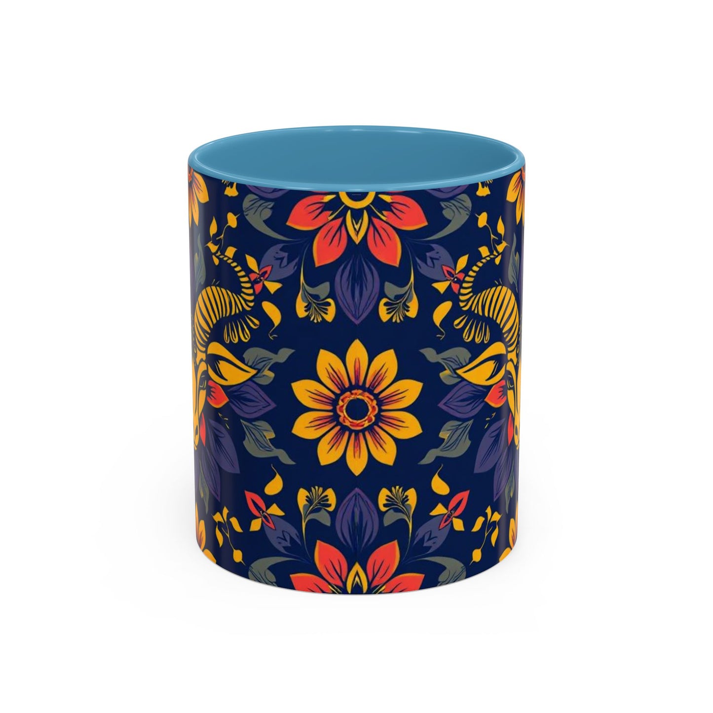 Accent Coffee Mug, Taurus, Zodiac v1. Flower Pattern, (11, 15oz)