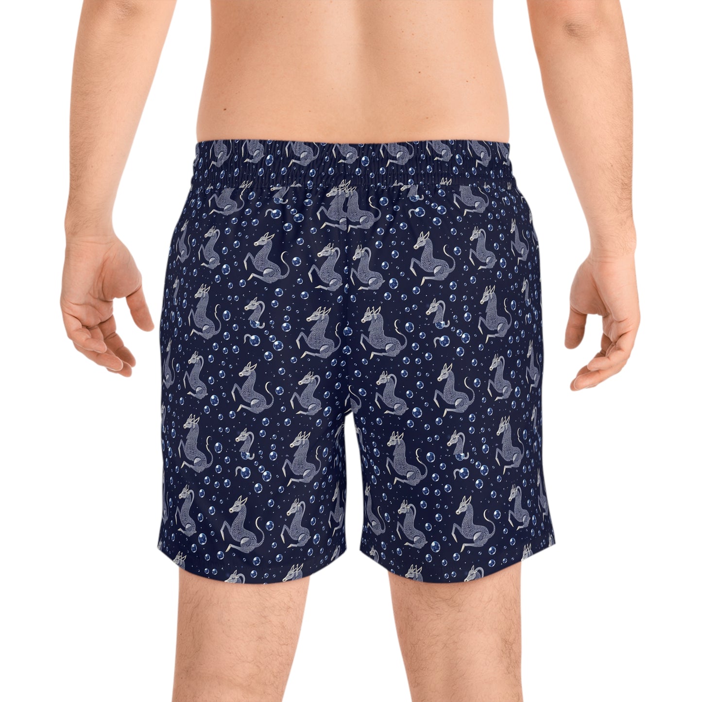 Men's Mid-Length Swim Shorts, (AOP), Capricorn, Zodiac, Bubble Pattern