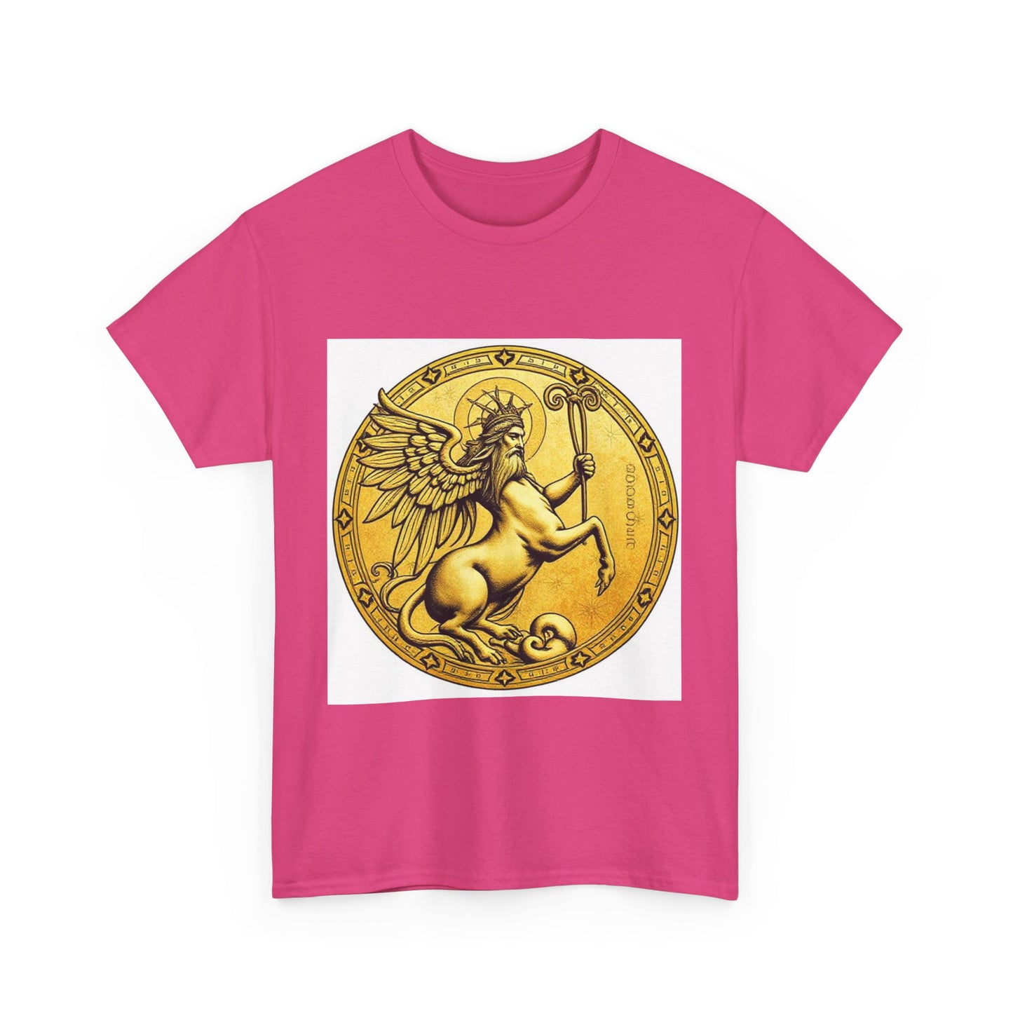 Unisex Heavy Cotton T-Shirt, Golden Angel Coin v1, Virgo Zodiac Design