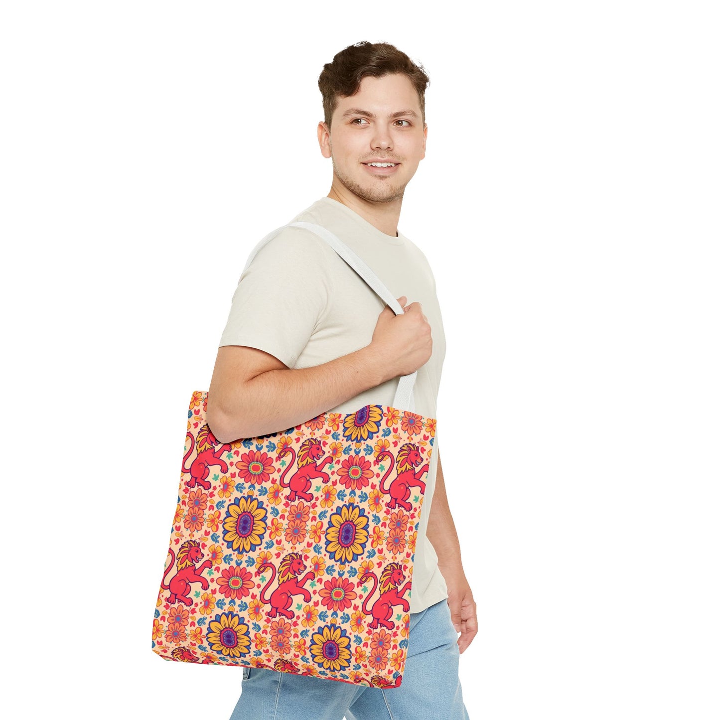 Tote Bag (AOP), Leo, Zodiac v2, Flower Pattern