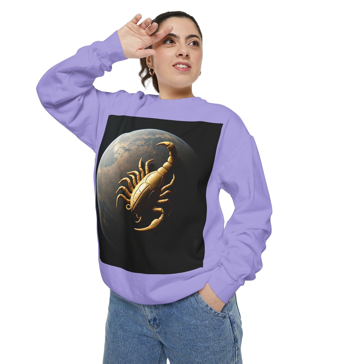 Garment-Dyed Sweatshirt, Unisex, Space Animal Design v1, Scorpio