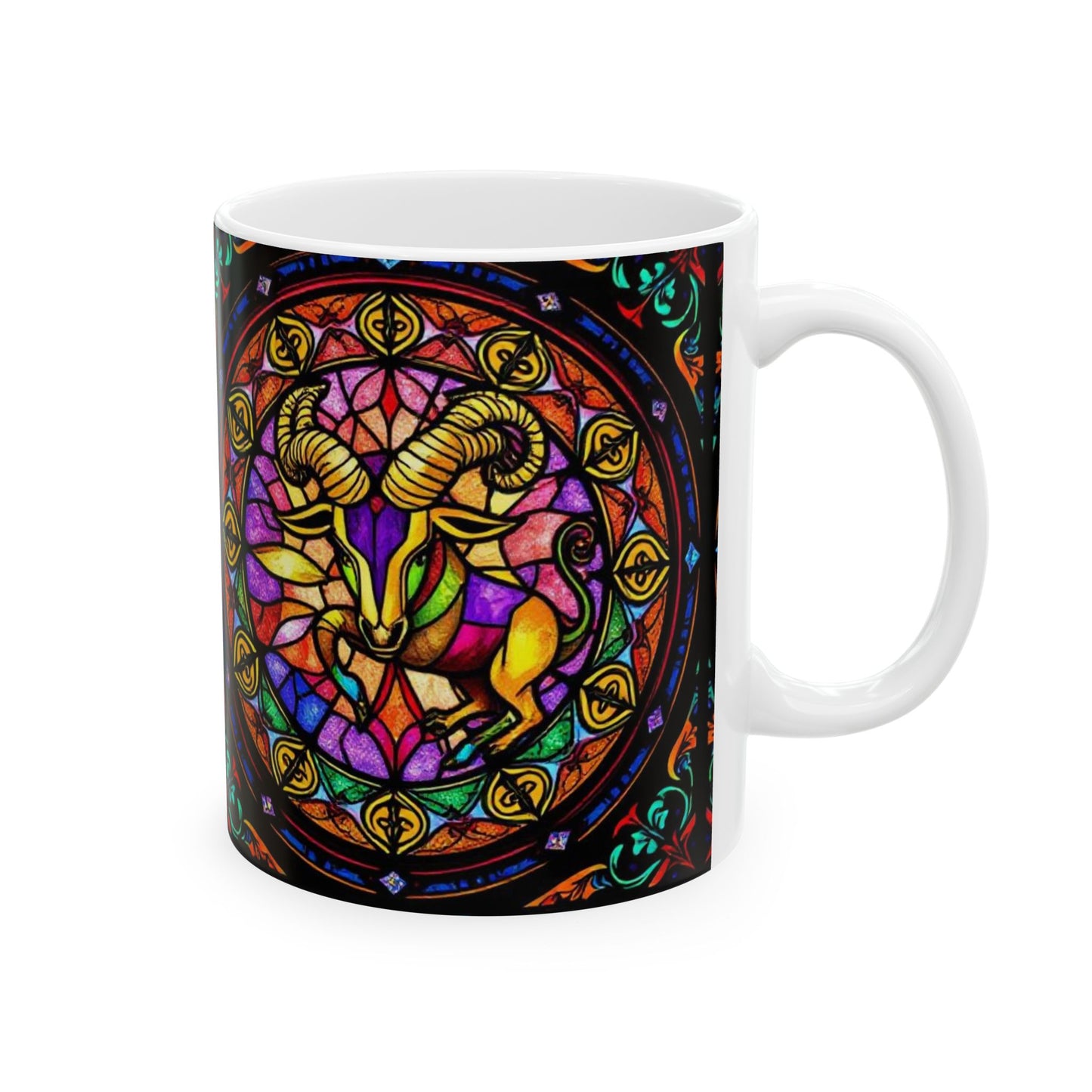 Ceramic Mug, (11oz, 15oz), Ceramic Coffee Mug, AOP, Glass Design, Taurus Zodiac