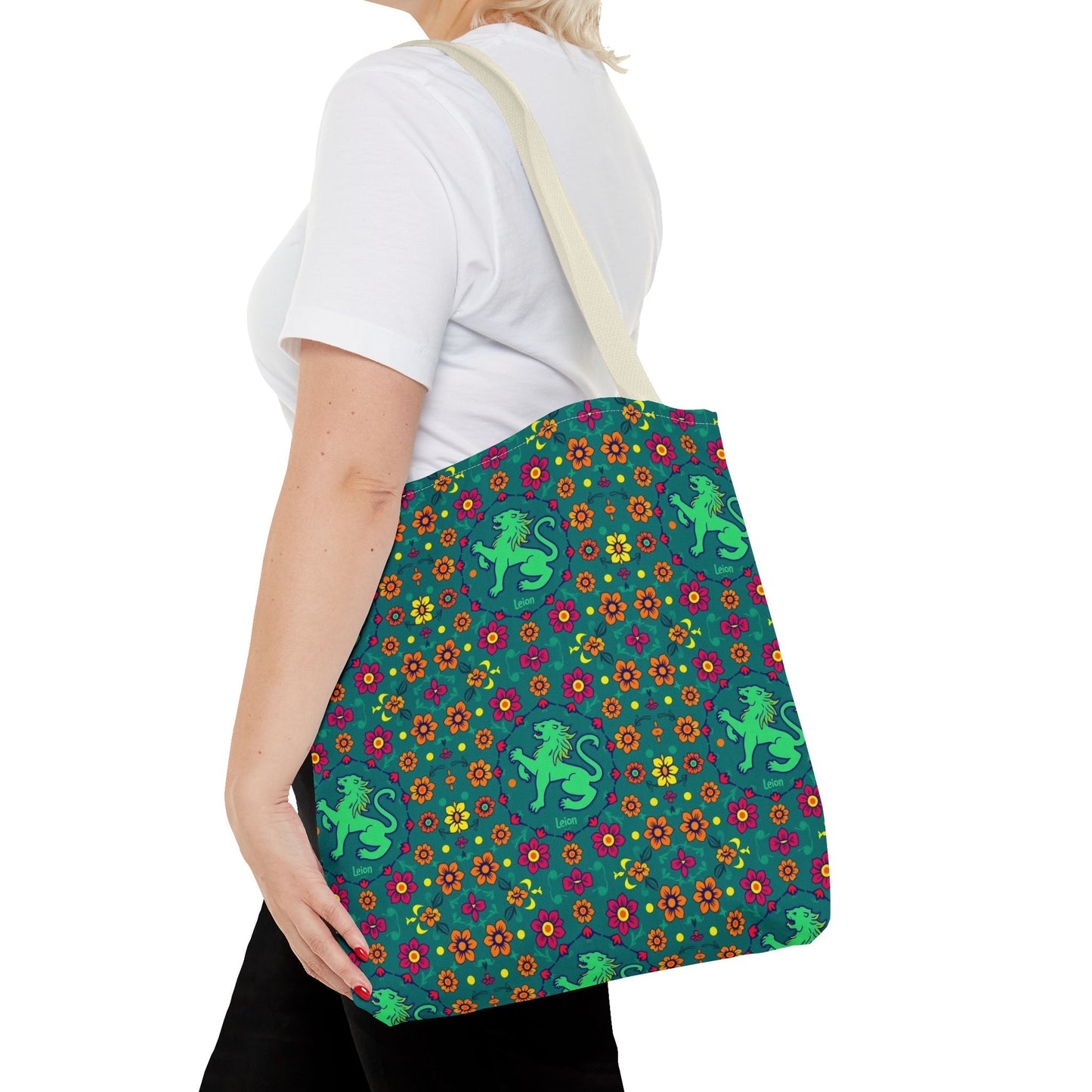 Tote Bag (AOP), Leo, Zodiac v1, Flower Pattern