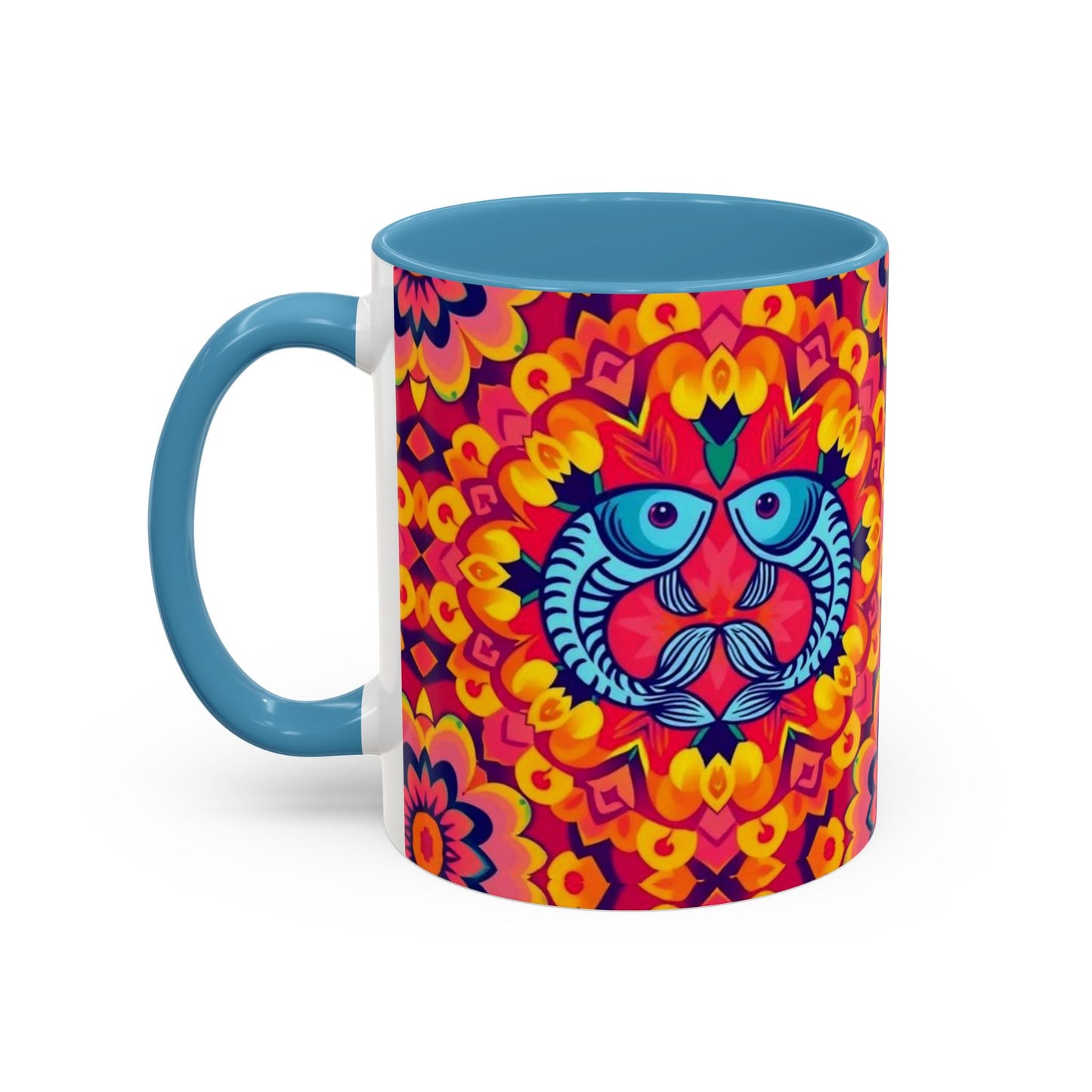 Accent Coffee Mug, Pisces, Zodiac v1, Flower Pattern, (11, 15oz)