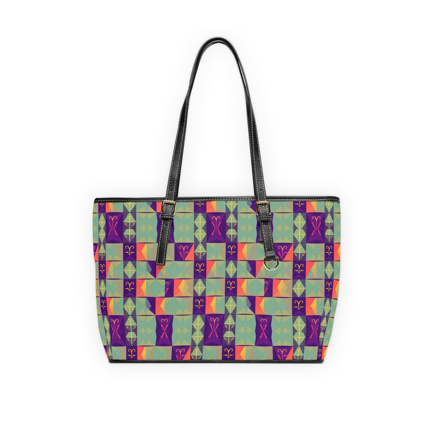 Leather Shoulder Bag, Aquarius, Zodiac v4, Shapes Pattern