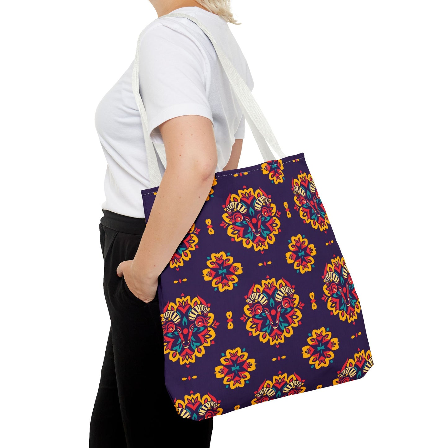 Tote Bag (AOP), Taurus, Zodiac v2, Flower Pattern