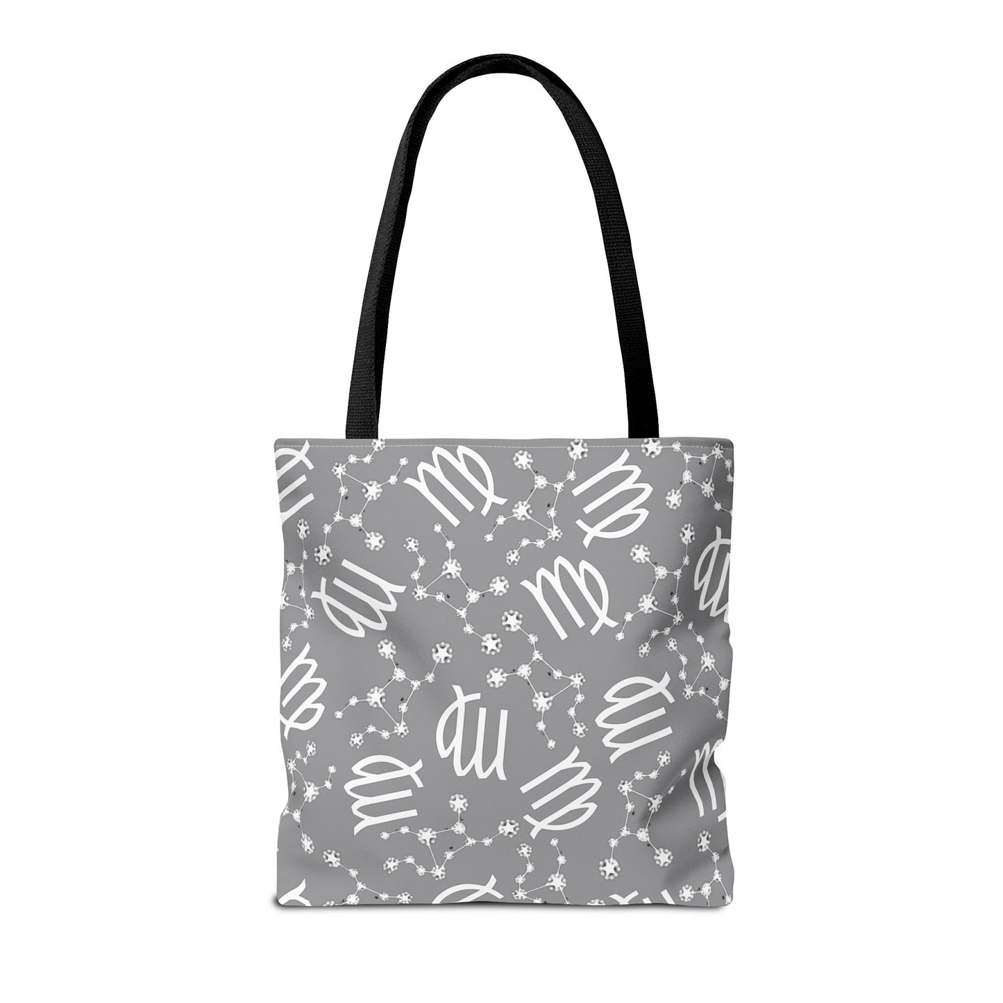 Tote Bag, Virgo Zodiac Sign, AOP, (Grey, White)