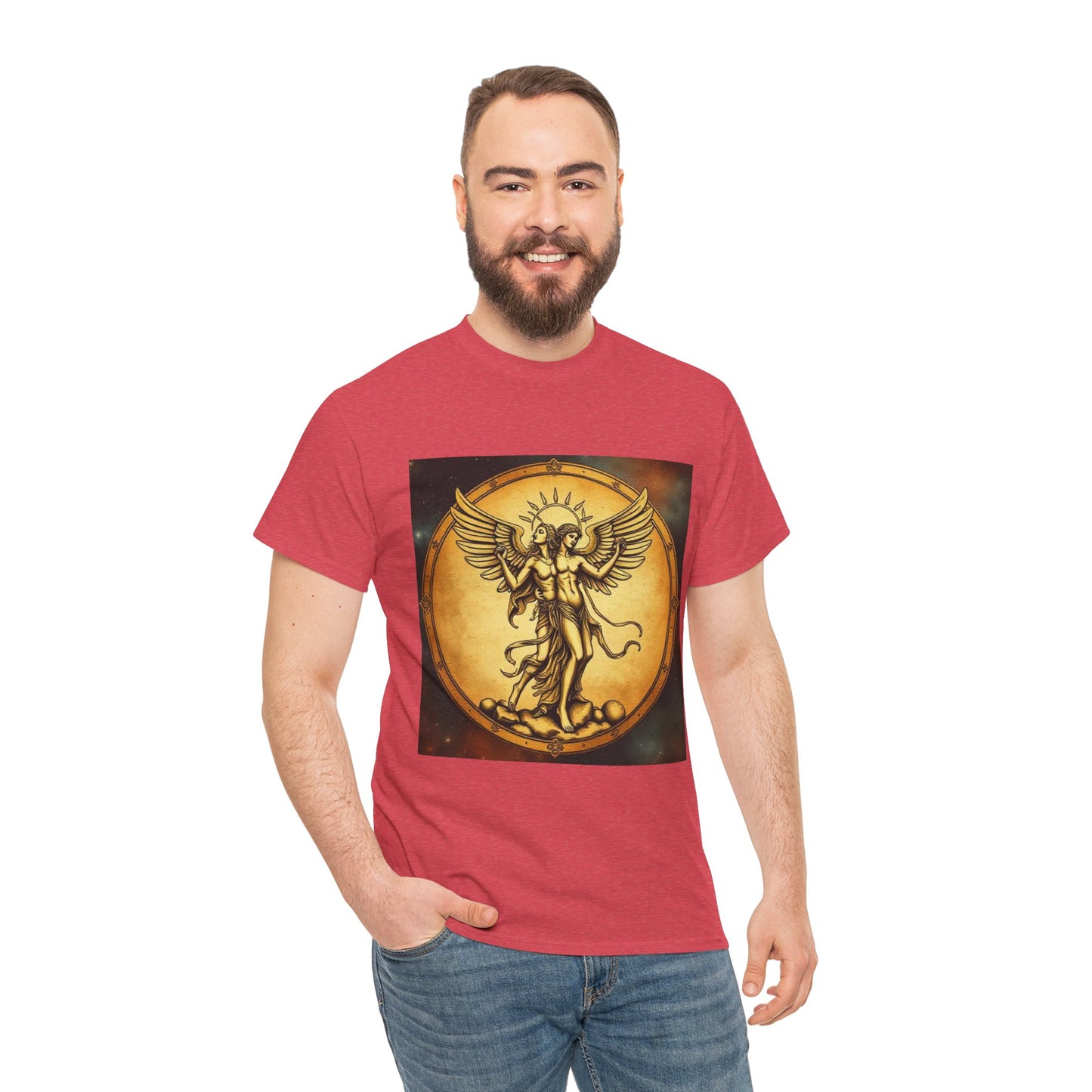 Unisex Heavy Cotton T-Shirt, Twin Angel v1, Gemini Zodiac Design