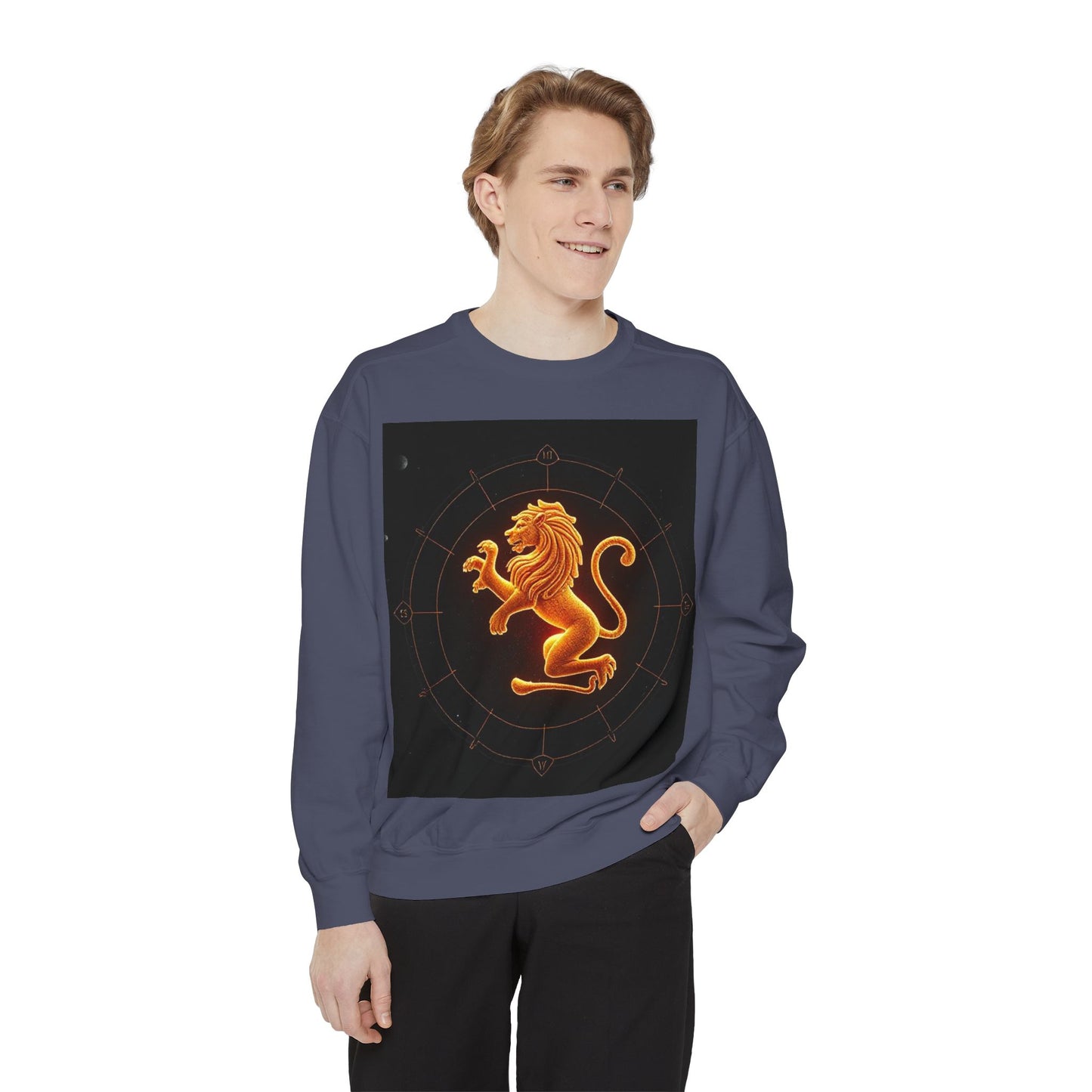 Garment-Dyed Sweatshirt, Unisex, Space Animal Design v1, Leo