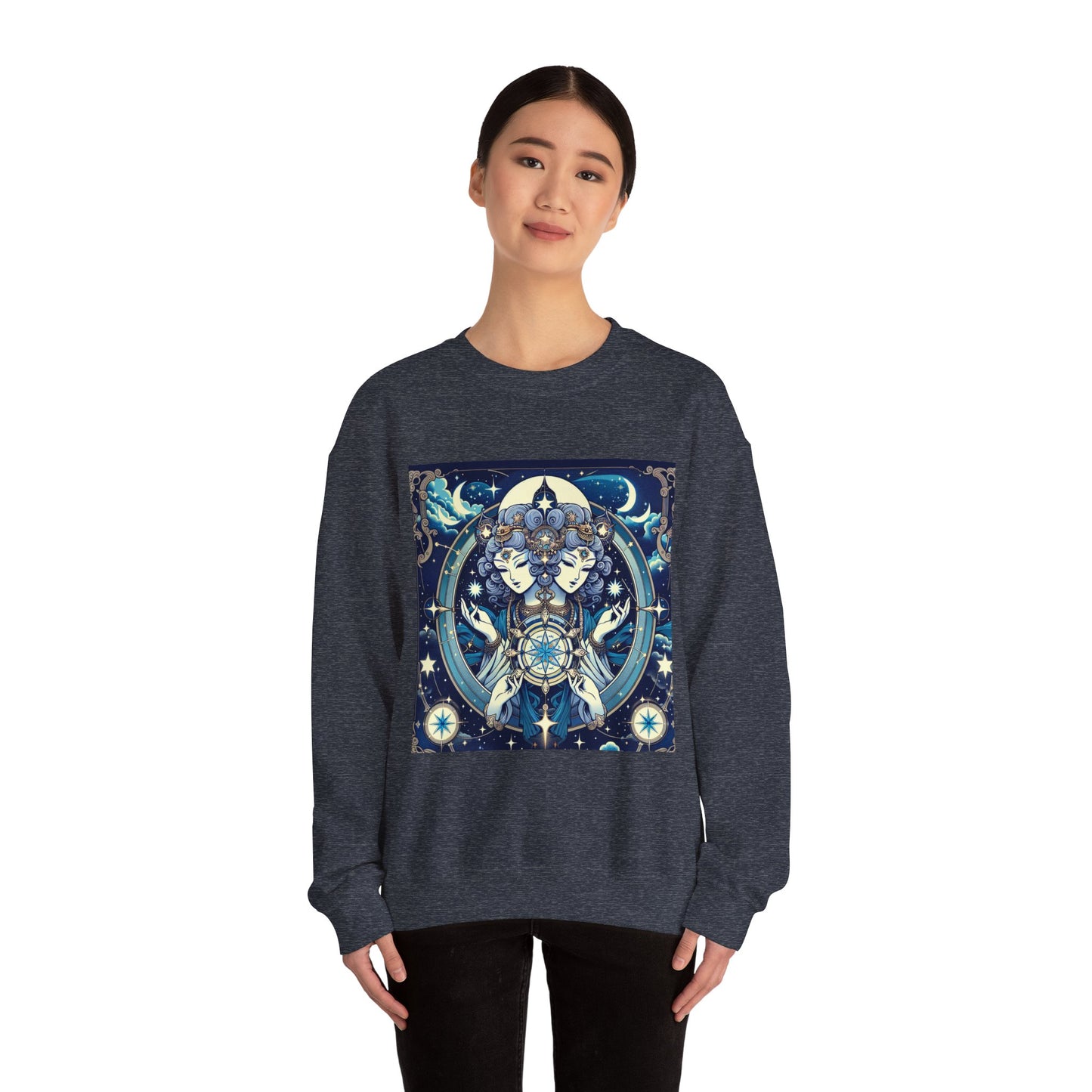 Unisex Heavy Blend™ Crewneck Sweatshirt,Twin Body, Gemini Zodiac Design