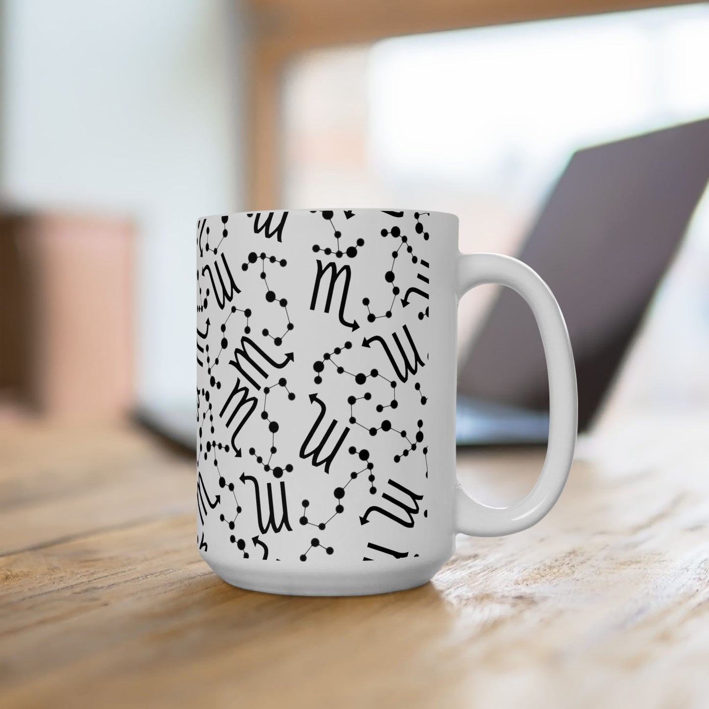 Ceramic Mug, (11oz, 15oz), Ceramic Coffee Mug, AOP, Constellation & Symbol, Scorpio Zodiac Design