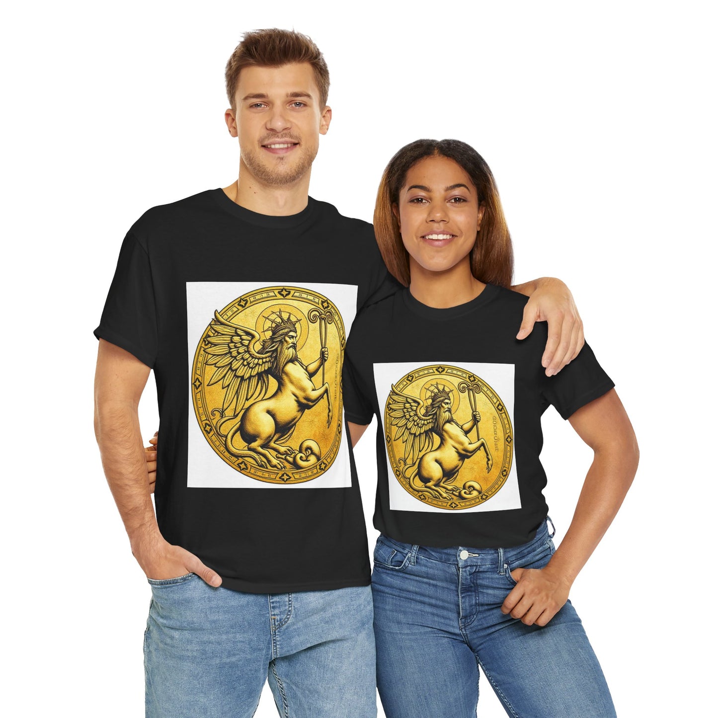 Unisex Heavy Cotton T-Shirt, Golden Angel Coin v1, Virgo Zodiac Design
