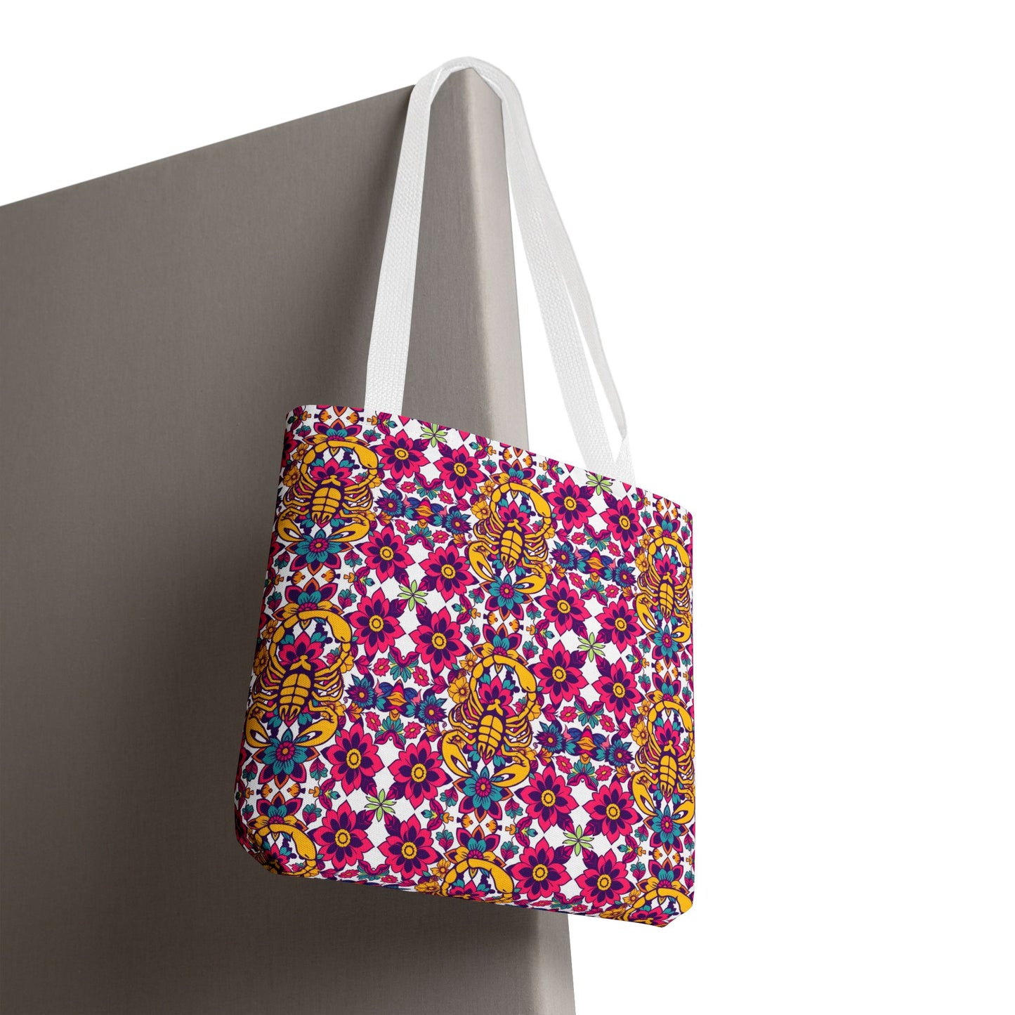Tote Bag, (AOP), Scorpio, Zodiac v4, Flower Pattern