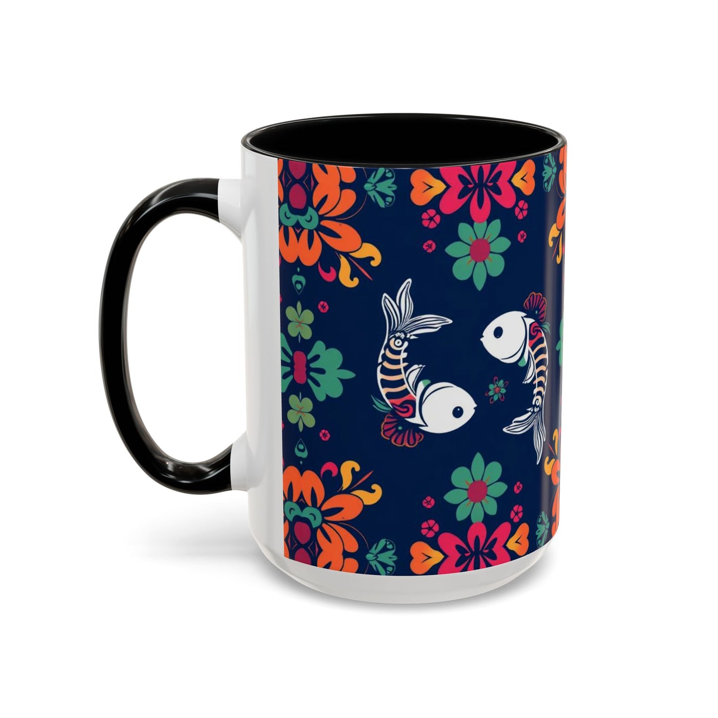 Accent Coffee Mug, Pisces, Zodiac. Flower Pattern, (11, 15oz)