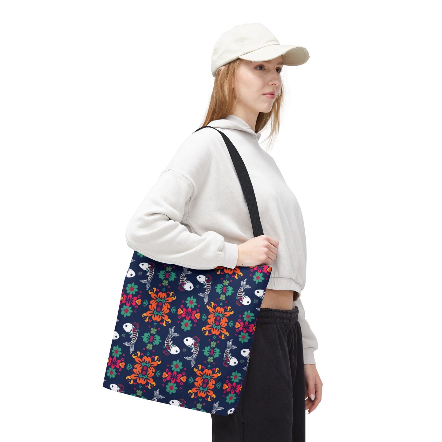 Tote Bag (AOP), Pisces, Zodiac, Flower Pattern
