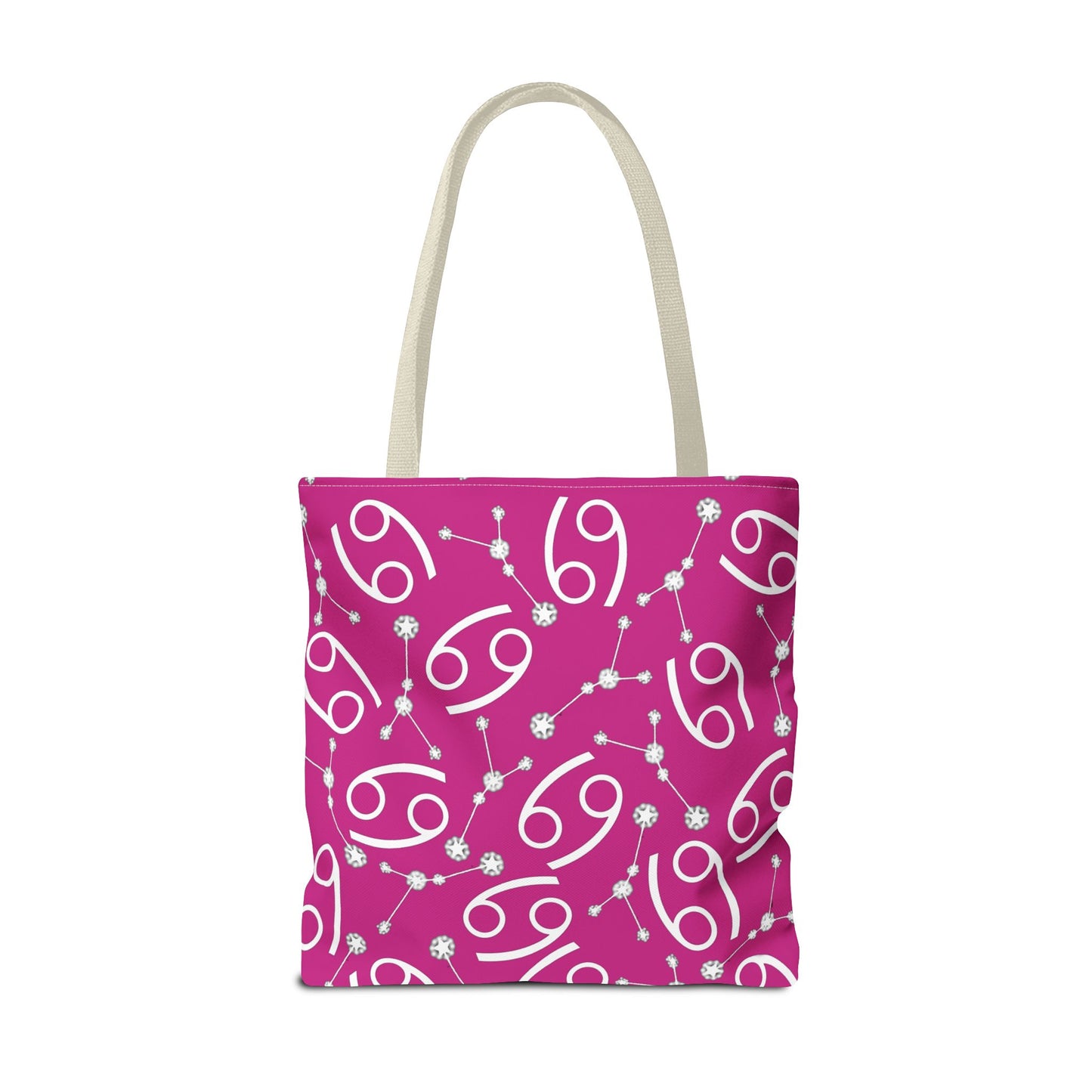 Tote Bag, Cancer Zodiac Sign, AOP, (Pink, White)