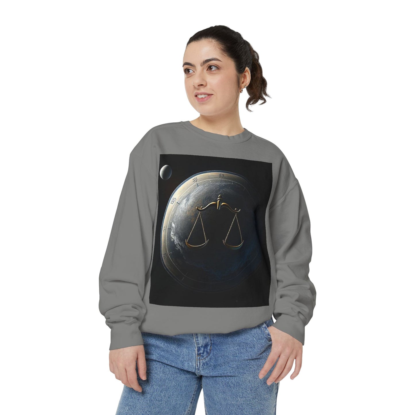 Garment-Dyed Sweatshirt, Unisex, Space Animal Design, Libra