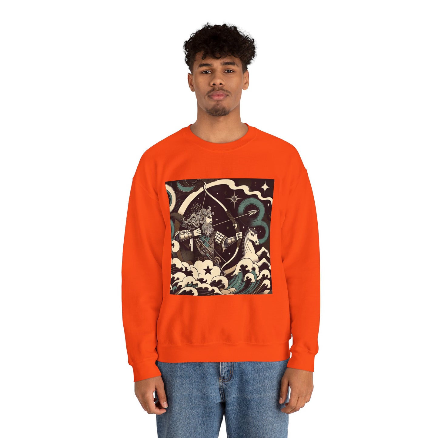 Unisex Heavy Blend™ Crewneck Sweatshirt, Man With Arrow Sagittarius Zodiac Design