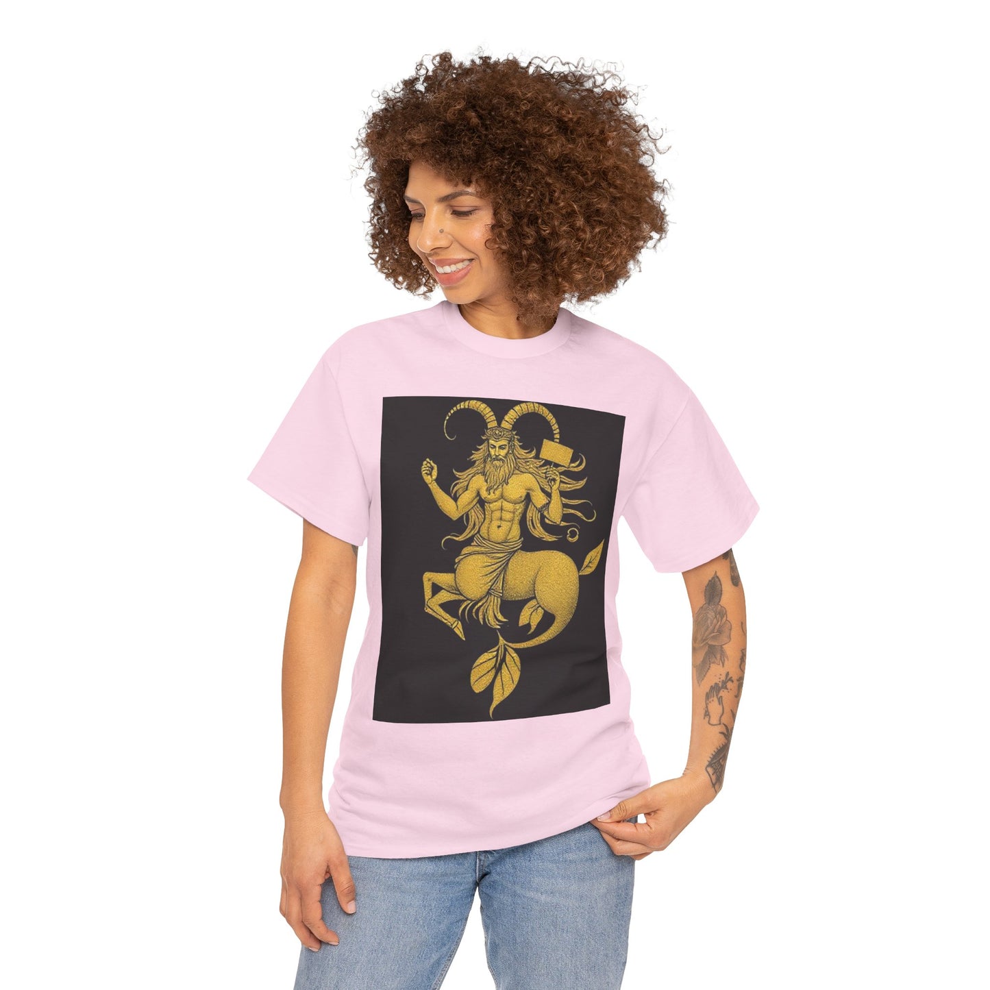 Unisex Heavy Cotton T-Shirt, Capricorn God, Zodiac Design