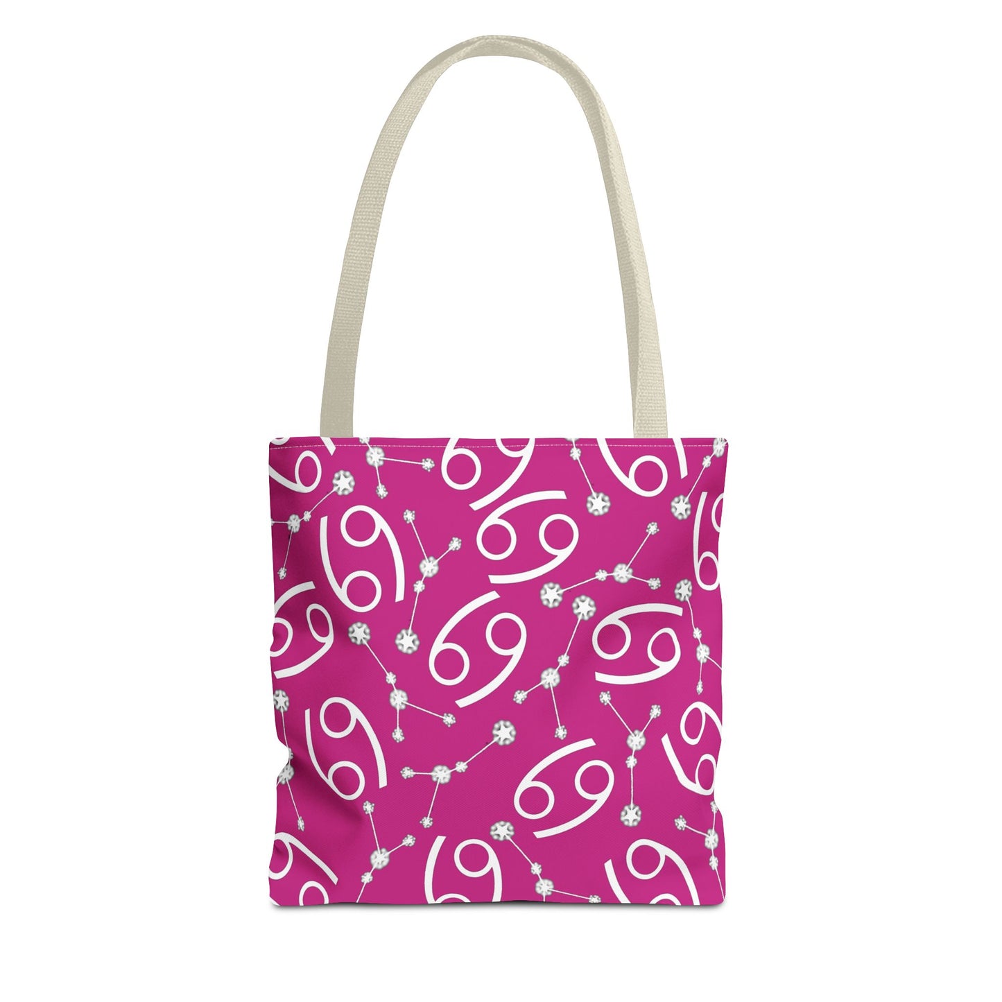 Tote Bag, Cancer Zodiac Sign, AOP, (Pink, White)