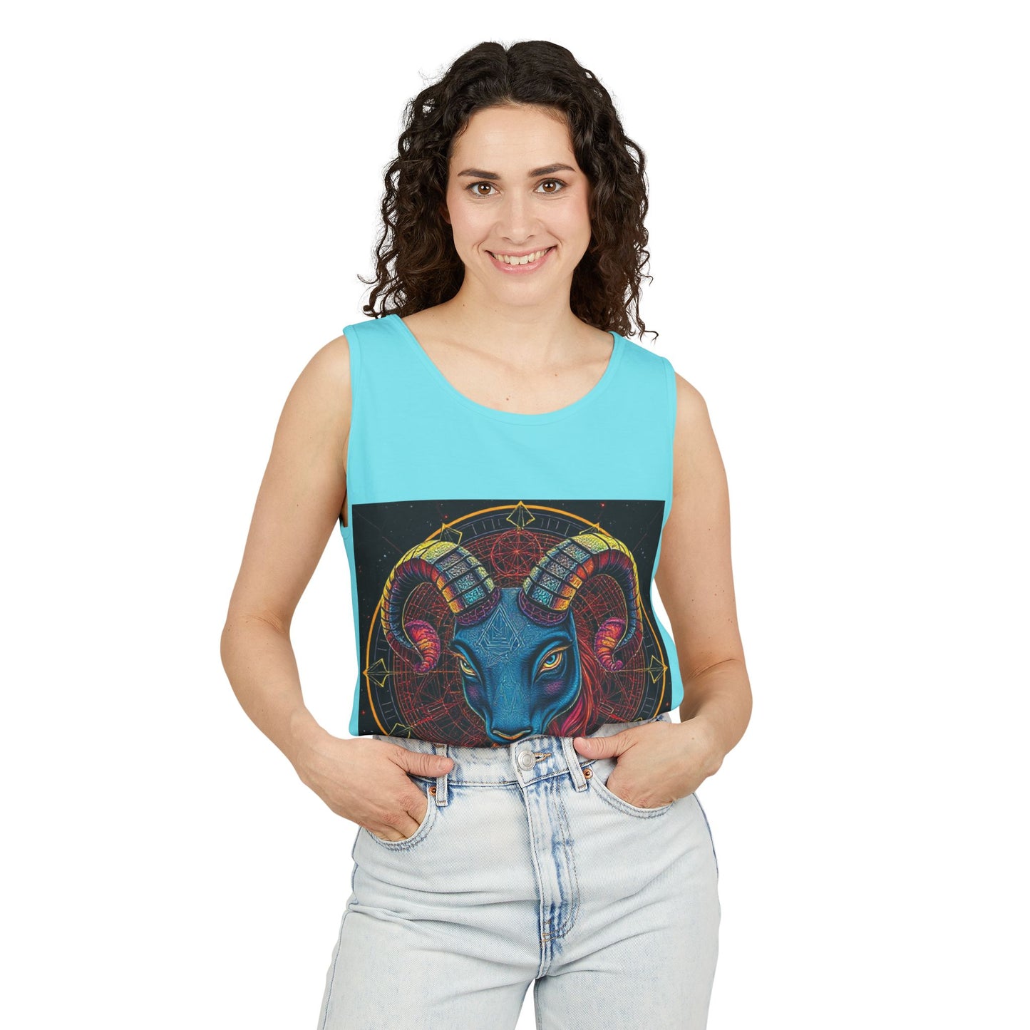 Unisex Garment-Dyed, Tank Top, Aries Design, Pop Art, 100% Ringspun US cotton