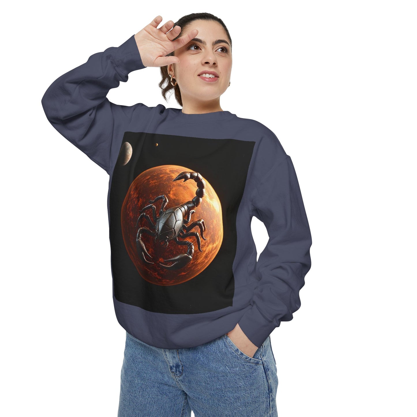 Garment-Dyed Sweatshirt, Unisex, Space Animal Design, Scorpio
