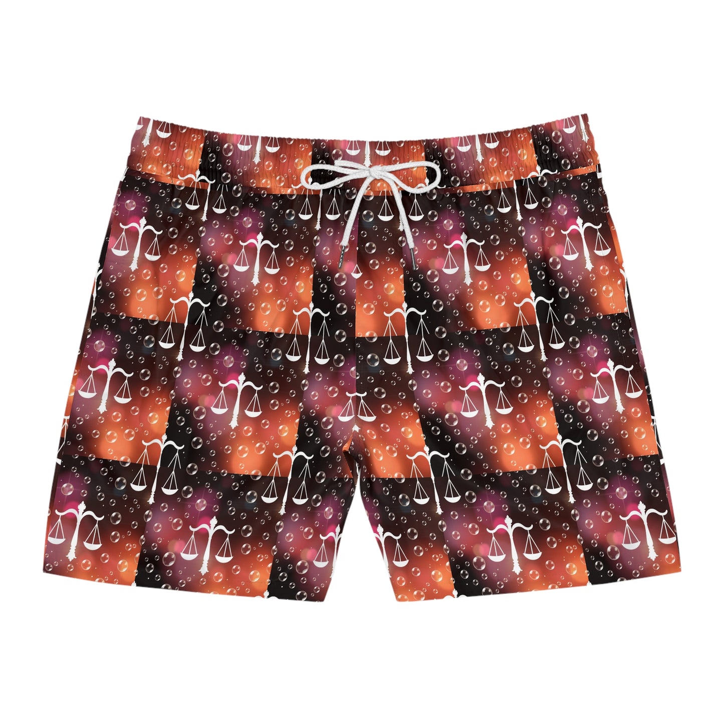 Men's Mid-Length Swim Shorts, (AOP), Libra, Zodiac v3, Bubble Pattern