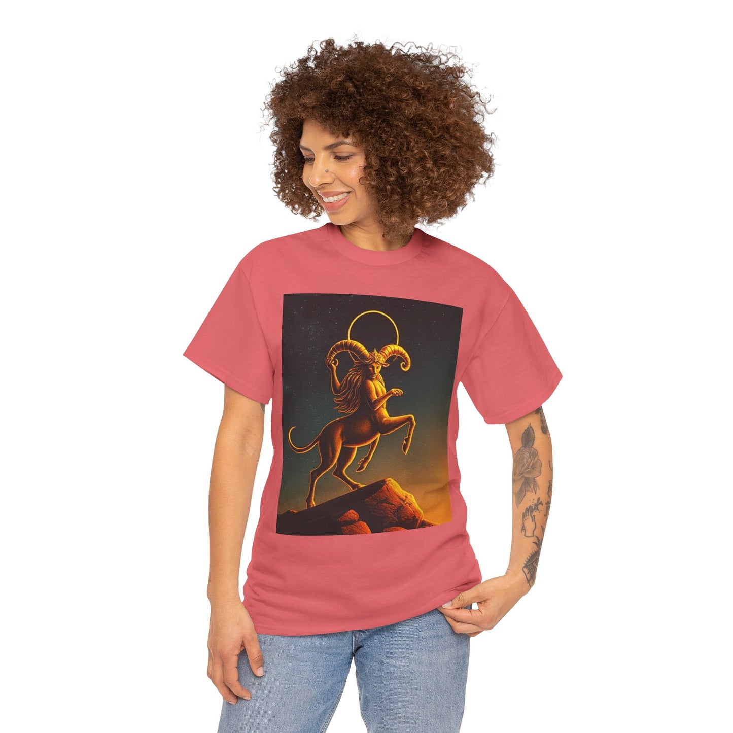 Unisex Heavy Cotton T-Shirt, Mountain Top, Aries Zodiac Design