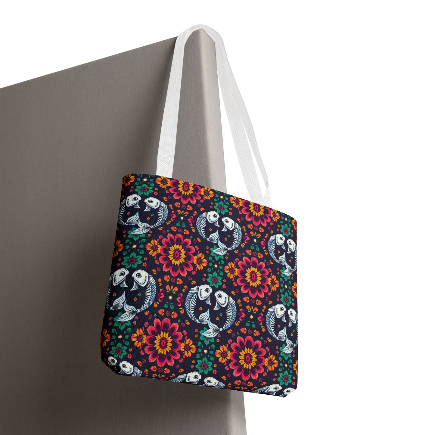Tote Bag, (AOP), Pisces, Zodiac v1, Flower Pattern