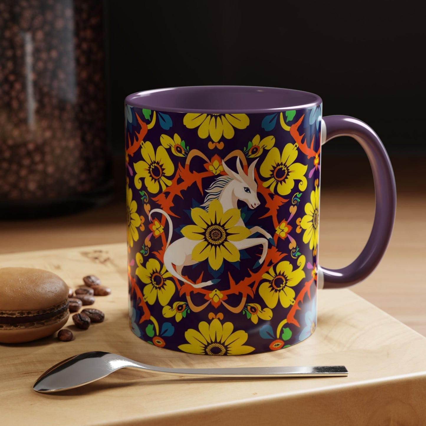 Accent Coffee Mug, Aquarius, Zodiac v1, Flower Pattern, (11, 15oz)