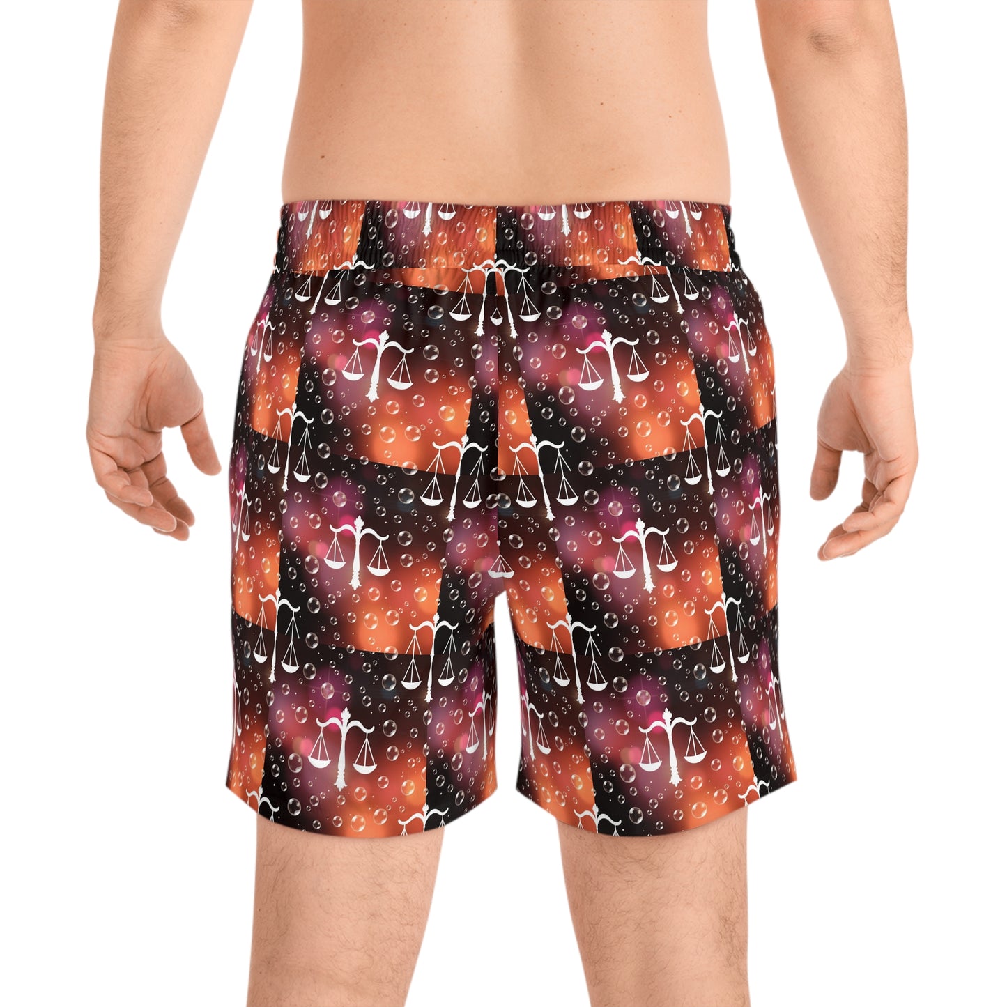 Men's Mid-Length Swim Shorts, (AOP), Libra, Zodiac v3, Bubble Pattern