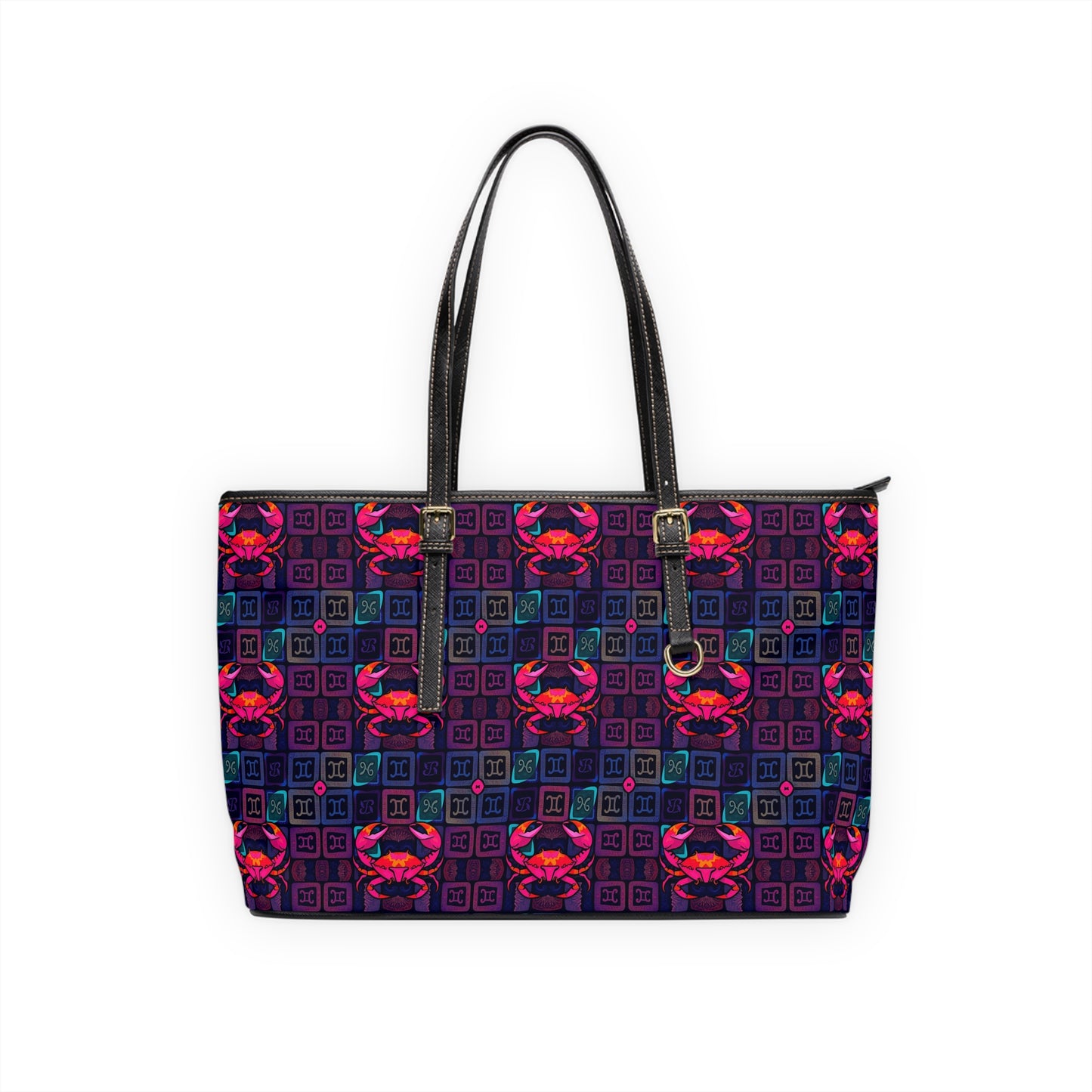 Leather Shoulder Bag, Cancer, Zodiac v3, Shapes Pattern