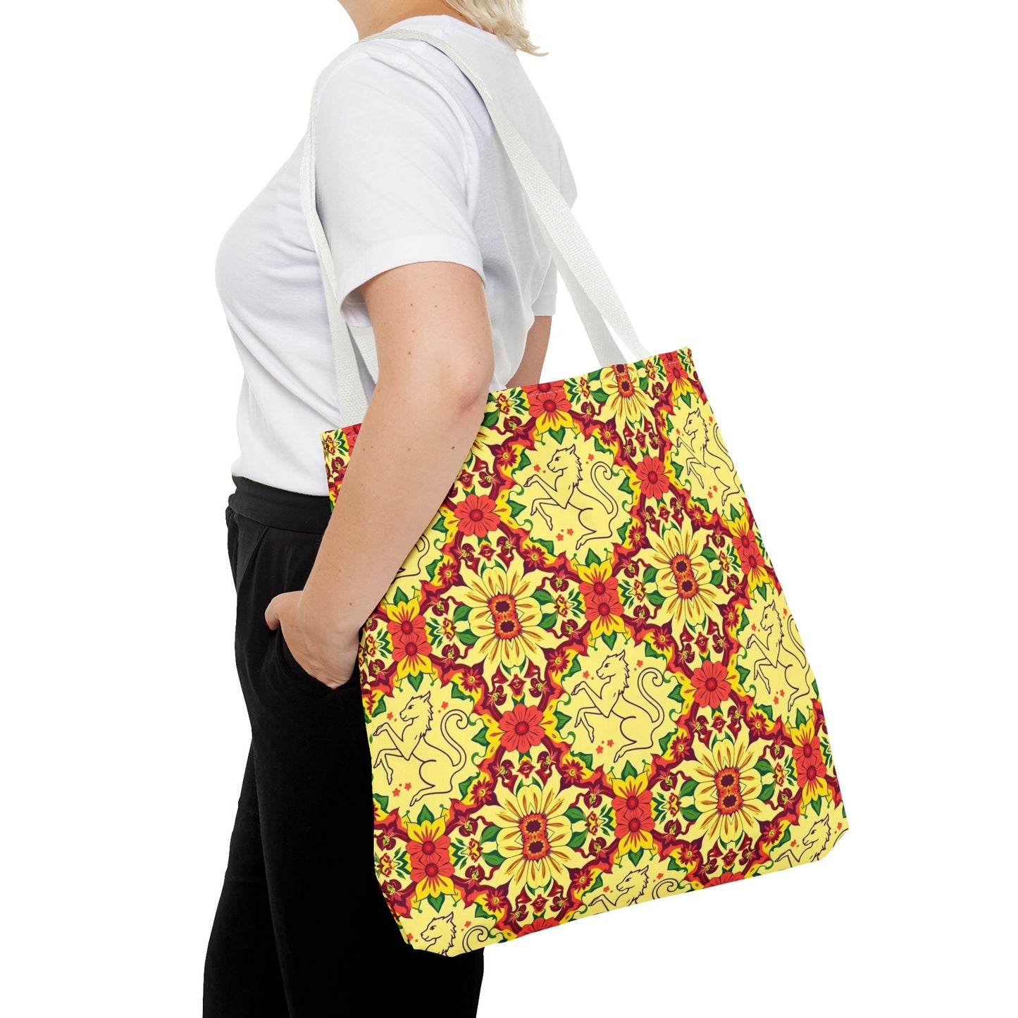Tote Bag, (AOP), Virgo, Zodiac, Flower Pattern