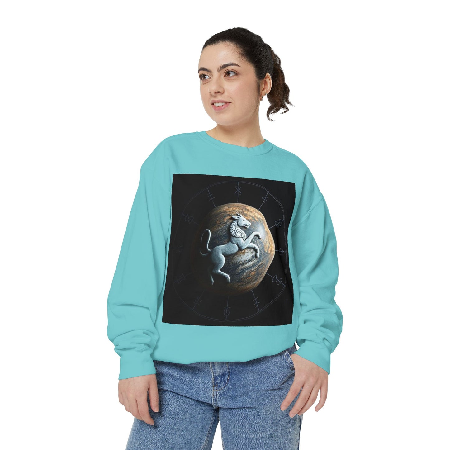 Garment-Dyed Sweatshirt, Unisex, Space Animal Design, Aquarius