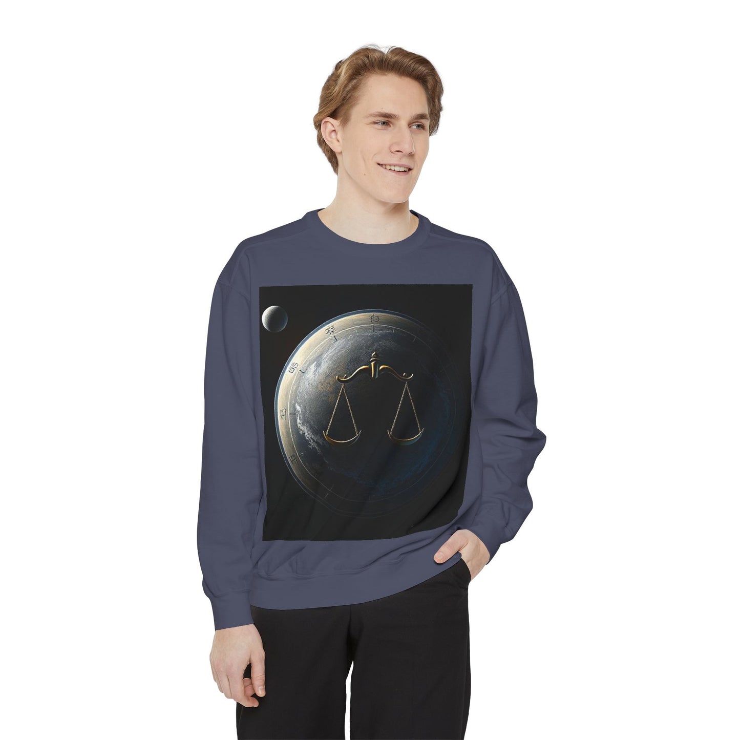 Garment-Dyed Sweatshirt, Unisex, Space Animal Design, Libra