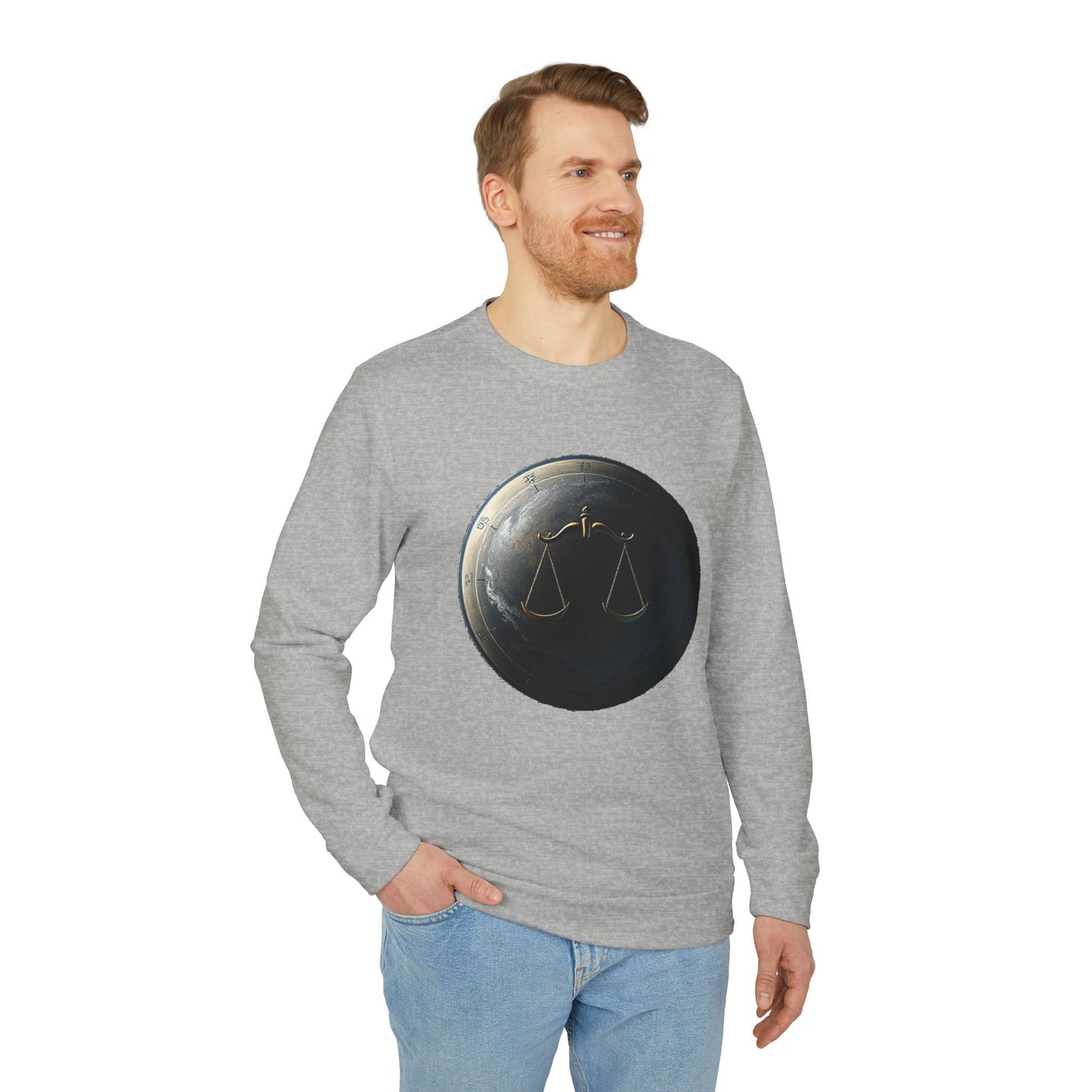 Adidas, Unisex Fleece Crewneck Sweatshirt, Libra, Planet Symbol, Zodiac