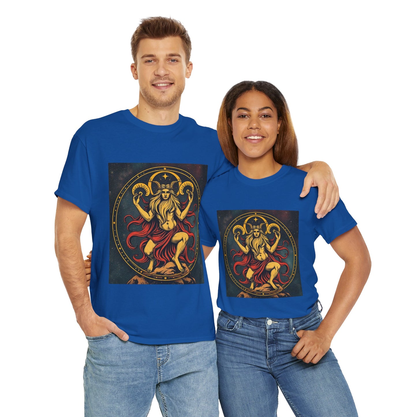Unisex Heavy Cotton T-Shirt, Aries God 2v, Zodiac Design