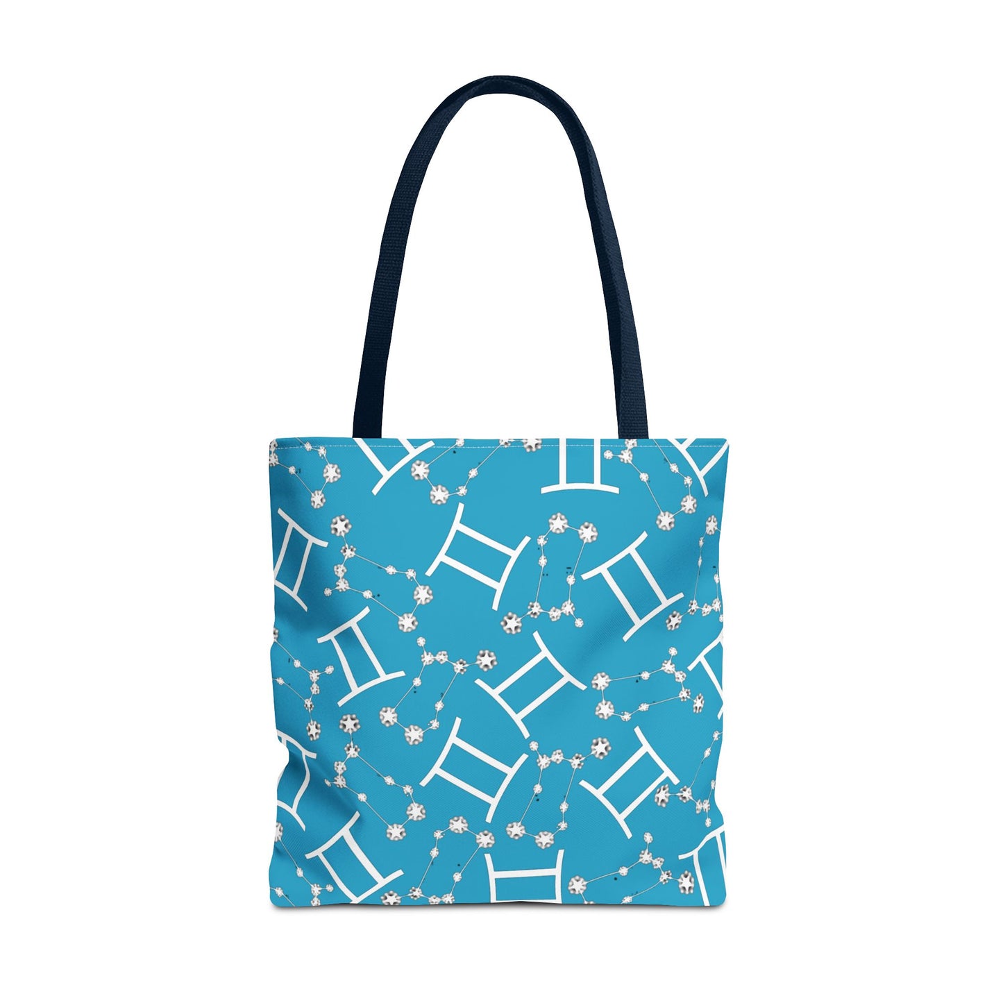 Tote Bag, Gemini Zodiac Sign, AOP, (Turquoise, White Print)
