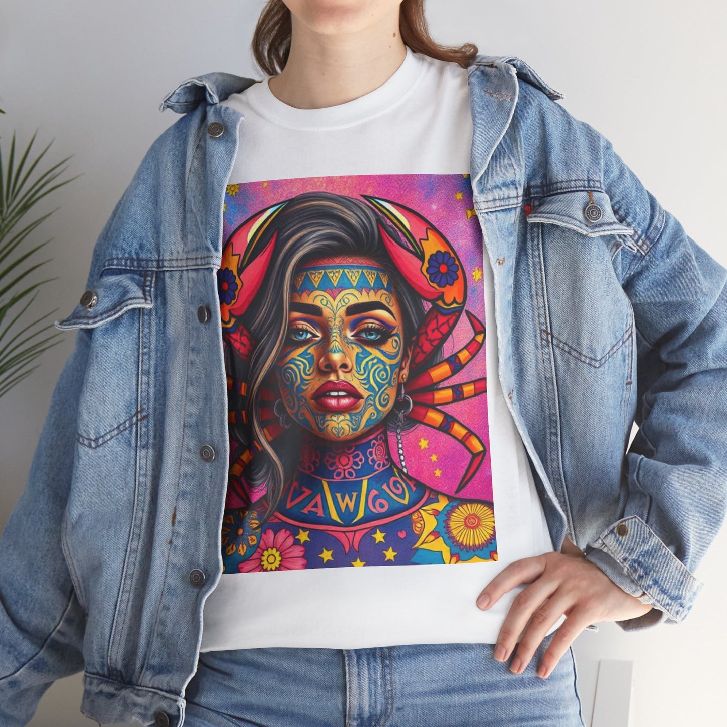 Unisex Heavy Cotton T-Shirt, Cancer, Zodiac v3, Sexy Art
