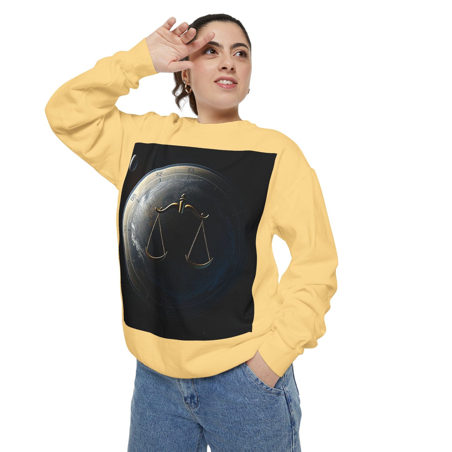Garment-Dyed Sweatshirt, Unisex, Space Animal Design, Libra