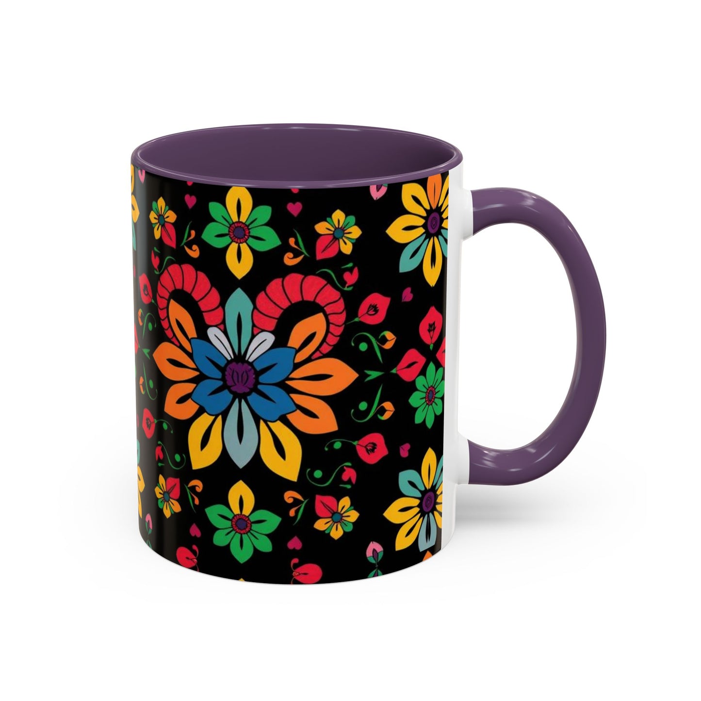 Accent Coffee Mug, Aries, Zodiac v3, Flower Pattern, (11, 15oz)