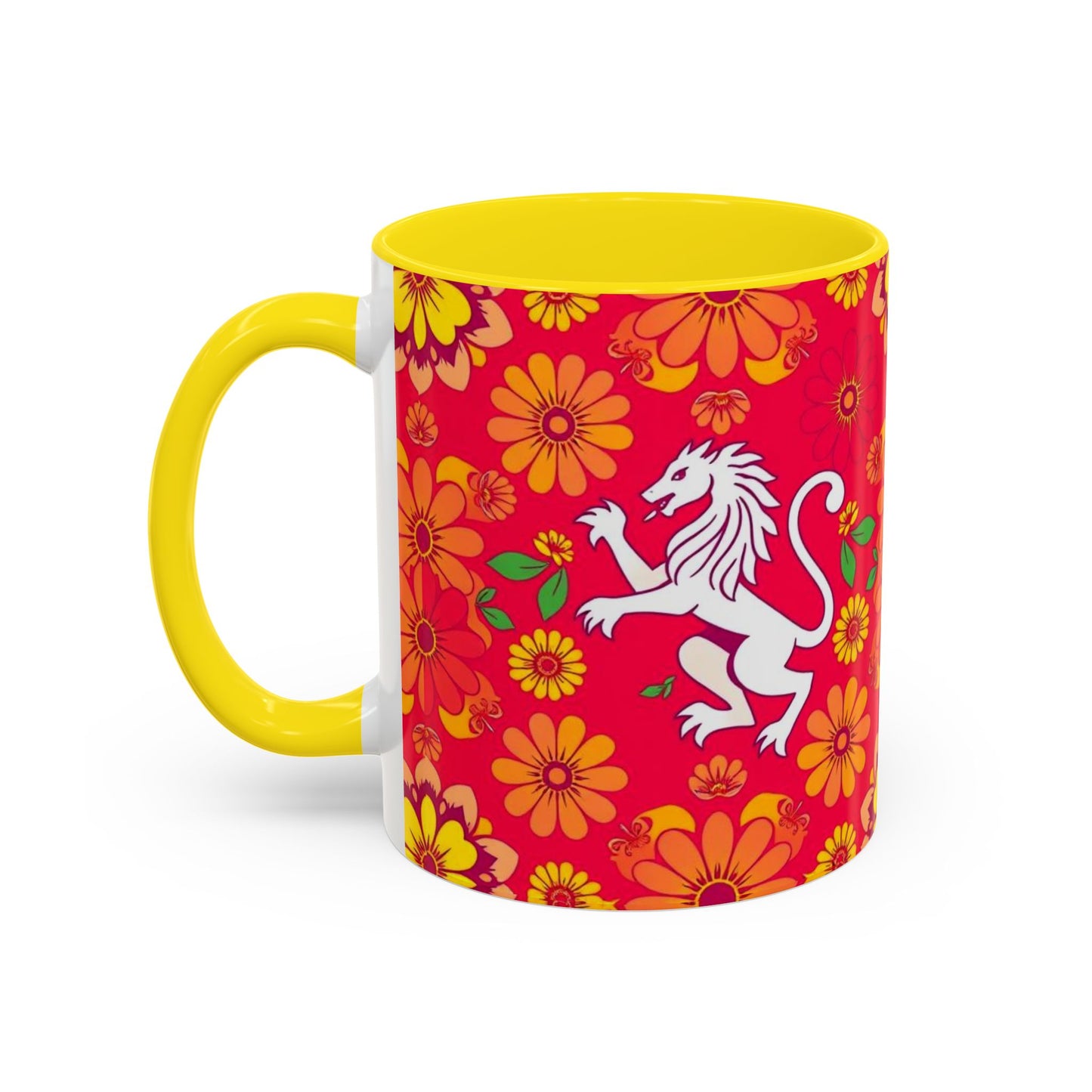 Accent Coffee Mug, Leo, Zodiac v4, Flower Pattern, (11, 15oz)