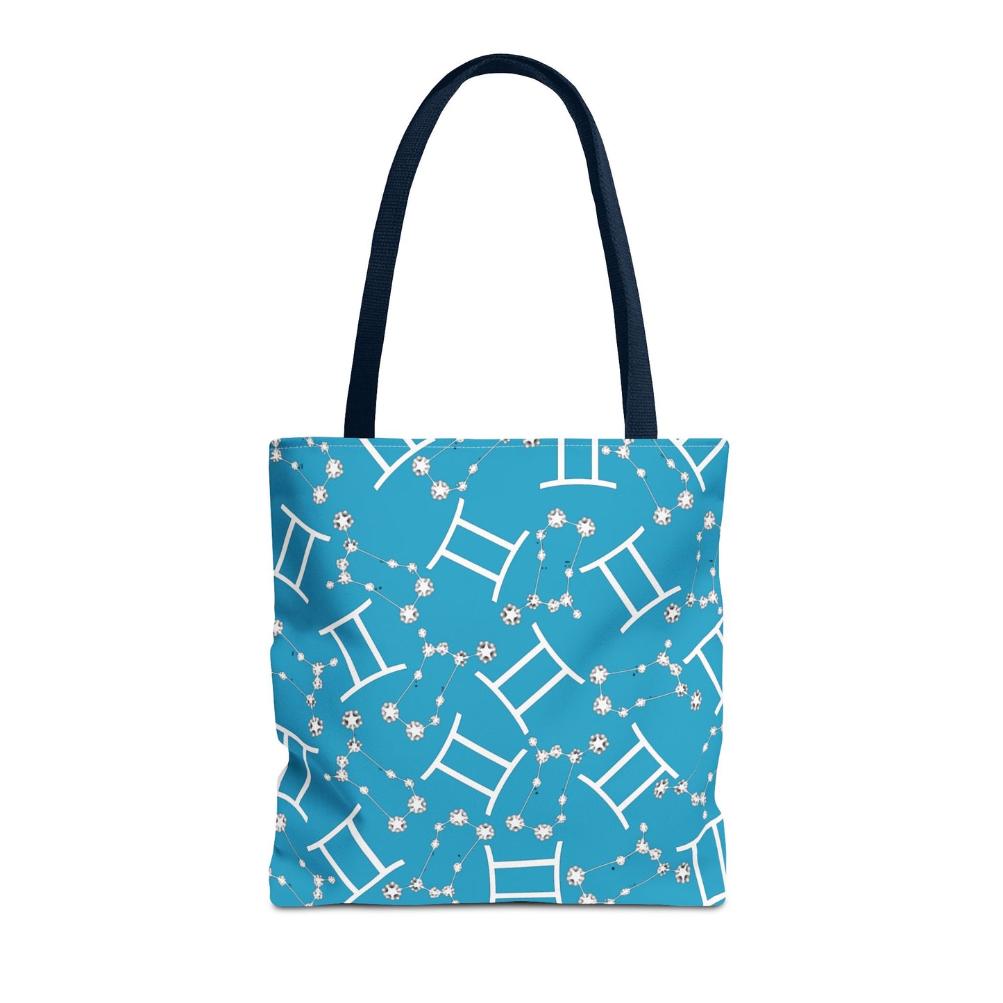 Tote Bag, Gemini Zodiac Sign, AOP, (Turquoise, White Print)